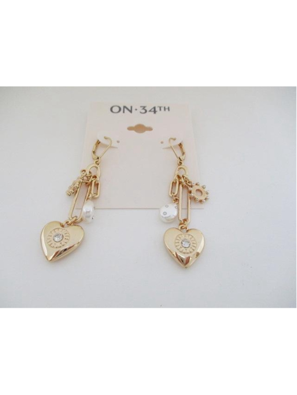 ON·34TH Gold and White Heart Drop Earrings - Picture 3 of 6